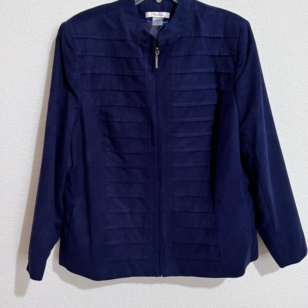 TanJay Navy  Brushed Faux Suede Front Zip Jacket Blazer 18